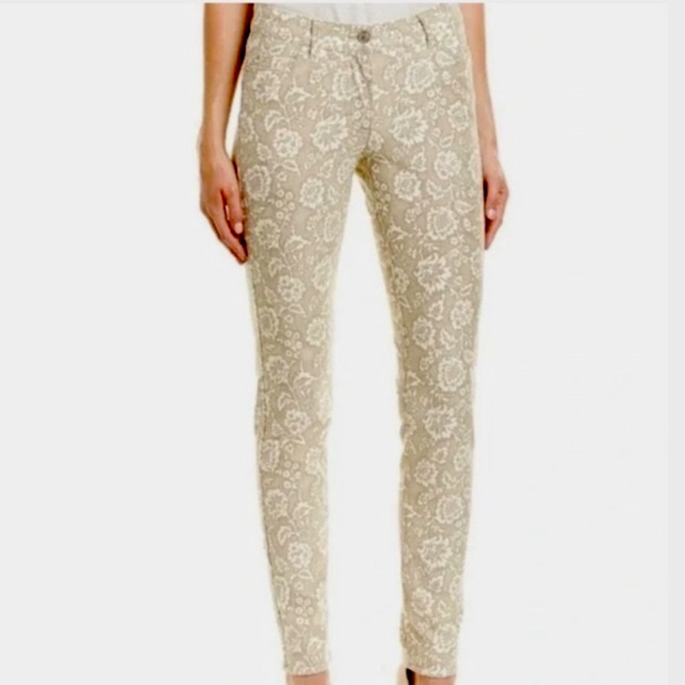 NEW J. McLaughlin Floral Jeans Sz 12 Lexi Stretch Tan Cream Neutral